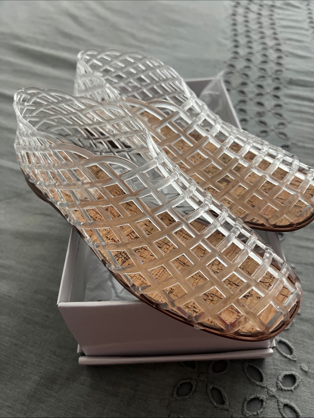 Transparent Lattice Slip-On Sandals - Clear